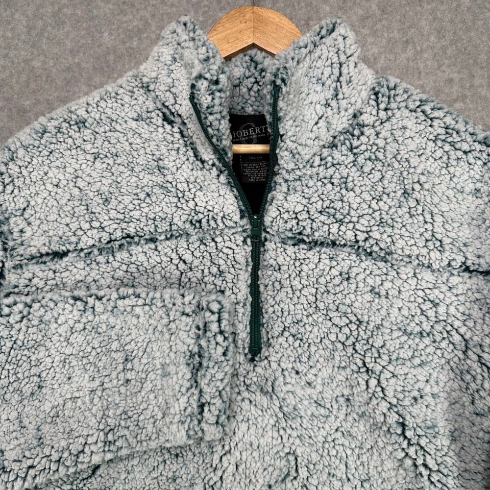 Gioberti Mens Thick Sherpa Fleece Quarter Zip Pullover Sweater Teal White Size L